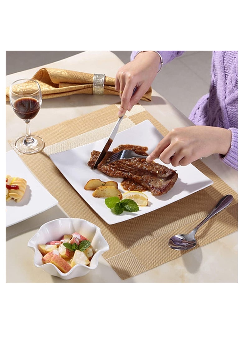 ECVV 4Pcs Placemats for Dining Table Easy to Clean Plastic Washable Placemat for Kitchen Table Indoor Outdoor Table Mats Heat-resistand Washable Woven Vinyl Table Mats (Gold) - Image 1