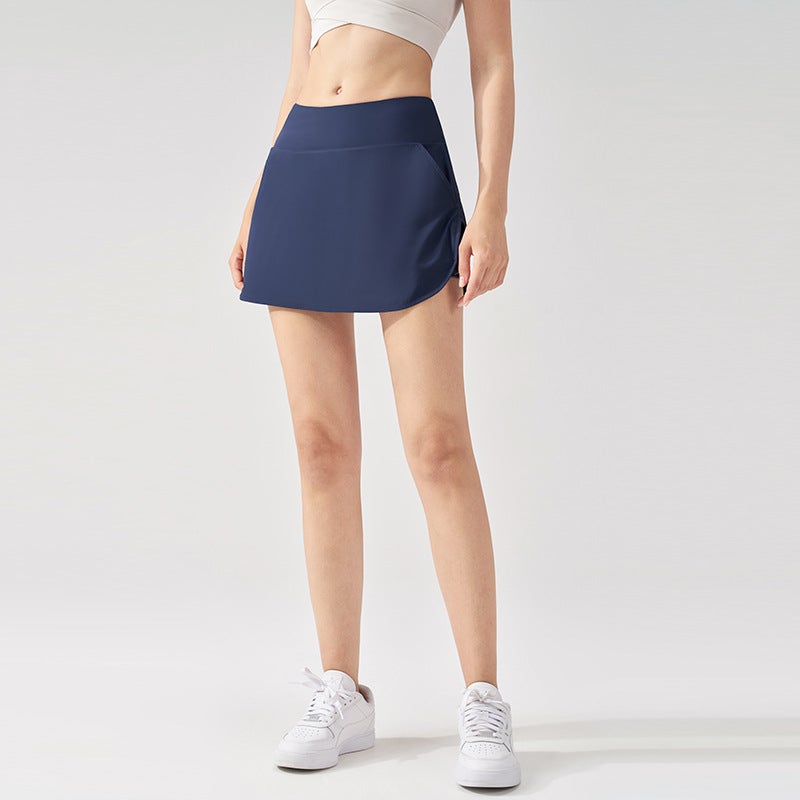 Sun Protection Tennis Skirt with High Waist, Slimming Effect, Fake Two-Piece Design, Anti-Exposure Yoga Shorts for Women - Back Pocket Sports Fitness  Running - Image 1