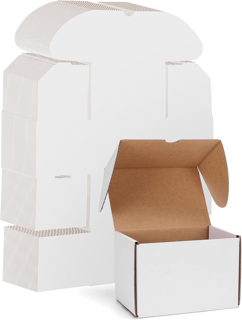 MALANI STORES Corrugated Box Packing box 3.5X3X2.5 inch auto lock mailer corrugated white boxes - 3 PLY Pack of -50 - Image 1