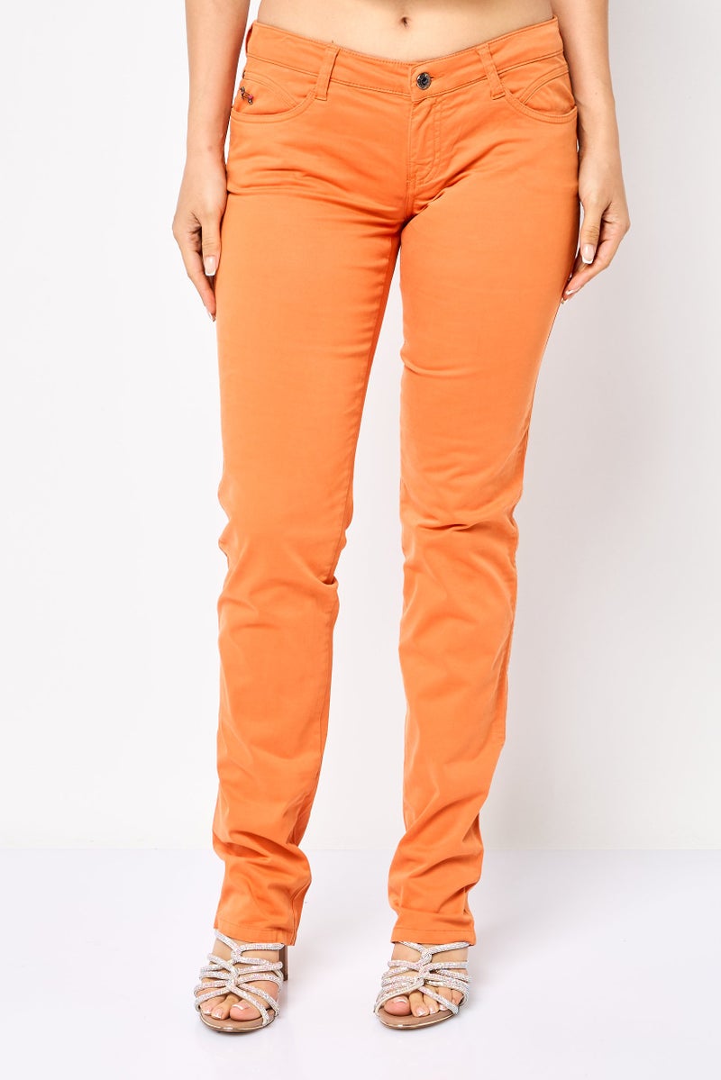 Harmont & Blaine Women Regular Fit Brand Logo Chino Pants, Orange - Image 1