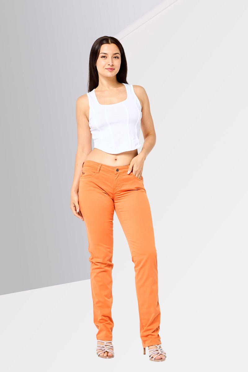 Harmont & Blaine Women Regular Fit Brand Logo Chino Pants, Orange - Image 2