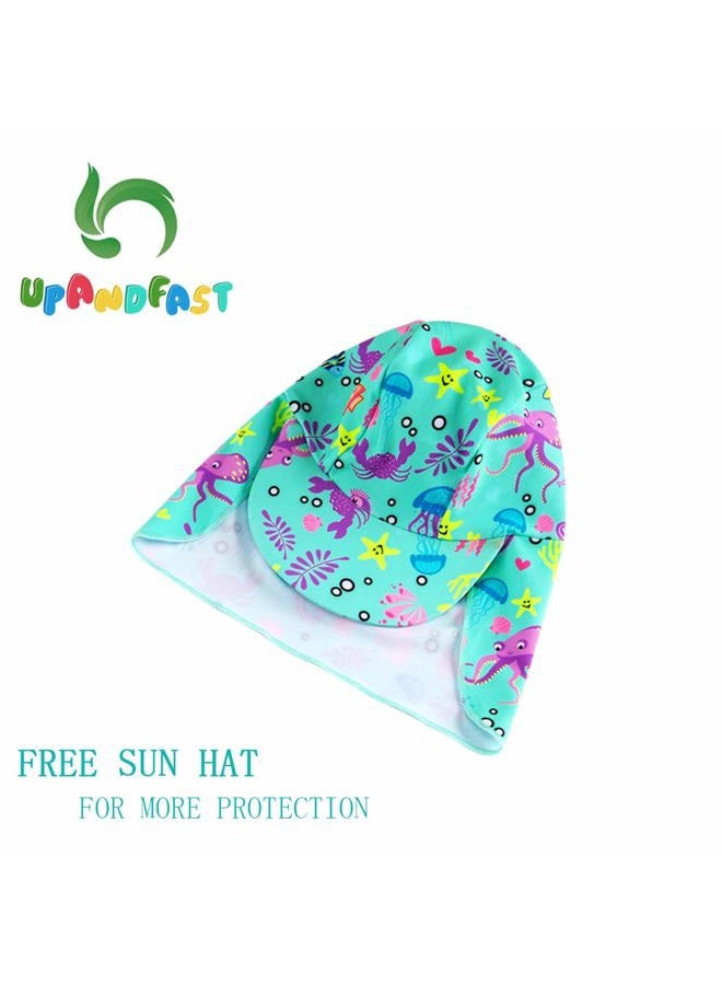 upandfast Baby/Toddler Swimsuit UPF 50+ Sun Protection One Piece Zipper Bathing Suit with Sun Hat Infant Beach Swimwear, Green, 12-18 Months - Image 3