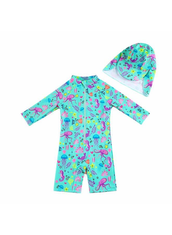 upandfast Baby/Toddler Swimsuit UPF 50+ Sun Protection One Piece Zipper Bathing Suit with Sun Hat Infant Beach Swimwear, Green, 12-18 Months - Image 1
