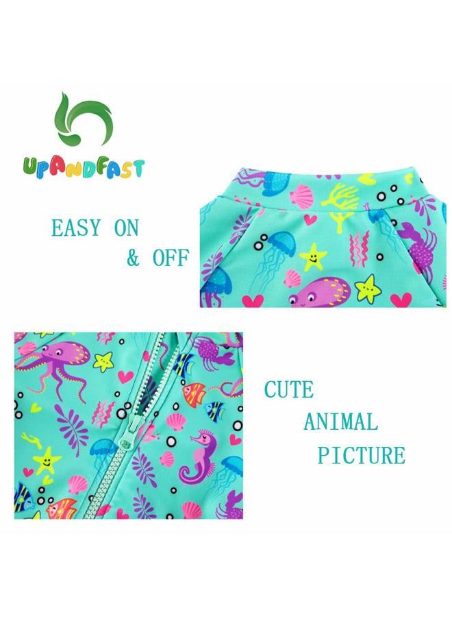 upandfast Baby/Toddler Swimsuit UPF 50+ Sun Protection One Piece Zipper Bathing Suit with Sun Hat Infant Beach Swimwear, Green, 12-18 Months - Image 4