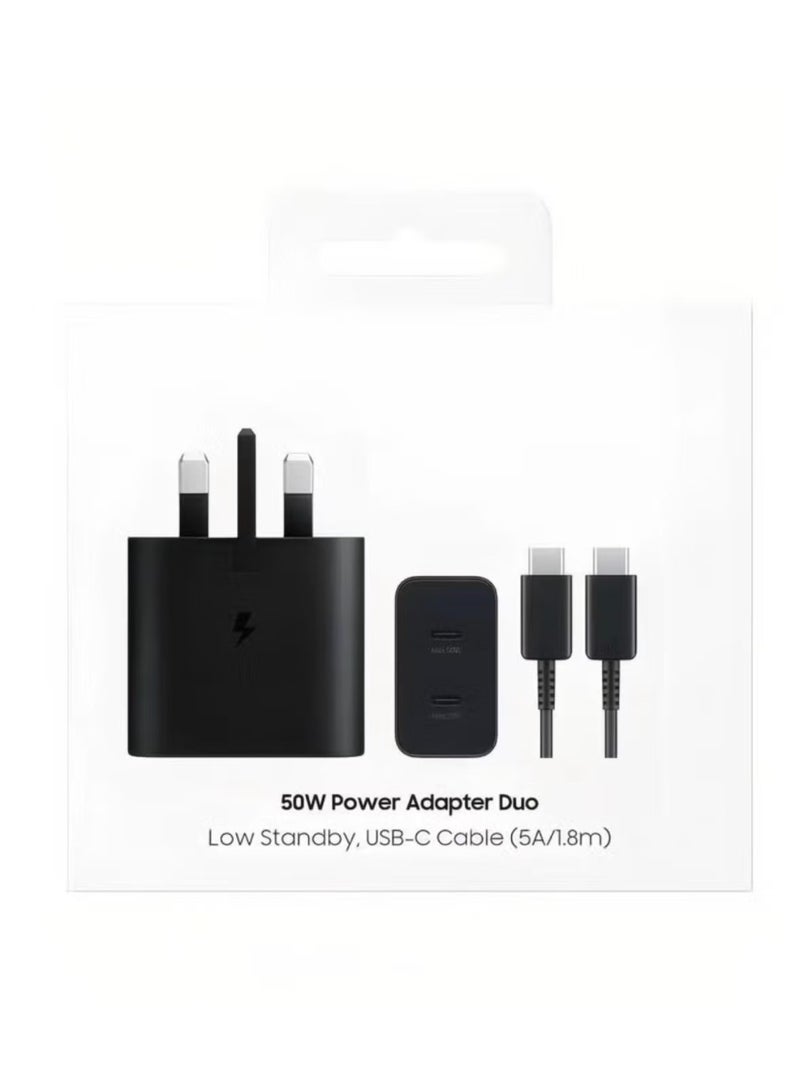 50W Duo Power Adapter with USB-C Cable 5A 1.8m Dual-Port Fast Charging 3-Pin for Multiple Devices - Black - Image 1
