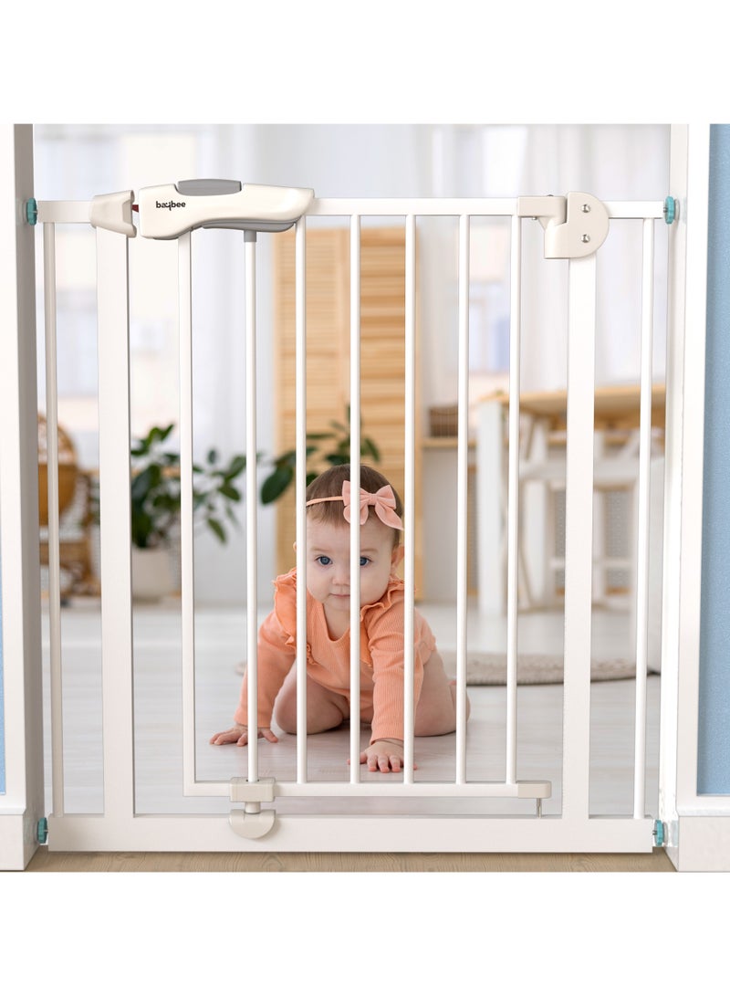 BAYBEE 75 Cm Auto Close Safety Baby Gate for Kids, Extra Tall Wide Child Gate Kids Safety Baby Fence | Easy Walk Thru Durability Dog Gate Baby Safety Gate for Home, Stairs, Doorways & Kitchen White - Image 1