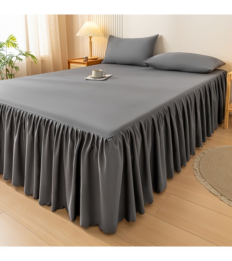Khaki Elastic Lace Bed Skirt Nonslip Dustproof Breathable Machine Washable Non Printed Fabric Hotel Grade Mattress Protector 47.24 X 78.74 Inch - Image 5