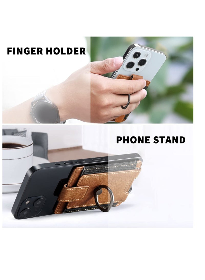 Captaintech Card Holder for Phone Case Stick on Phone Wallet PU Leather Card Holder for Back of Phone RFID Card Sleeve Pouch with Ring Holder Compatible with iPhone Samsung Smartphones Brown - Image 5