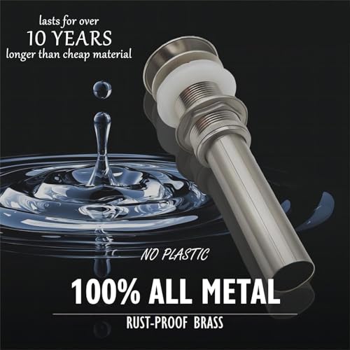Yodel Faucet Vessel Sink Drain Without Overflow - Bathroom Sink Drain Stopper - Pop Up Drain All Metal - Big Cap Fit for Vessel or Undermount Sink,Brushed Nickel,YDPOP-1 - Image 2