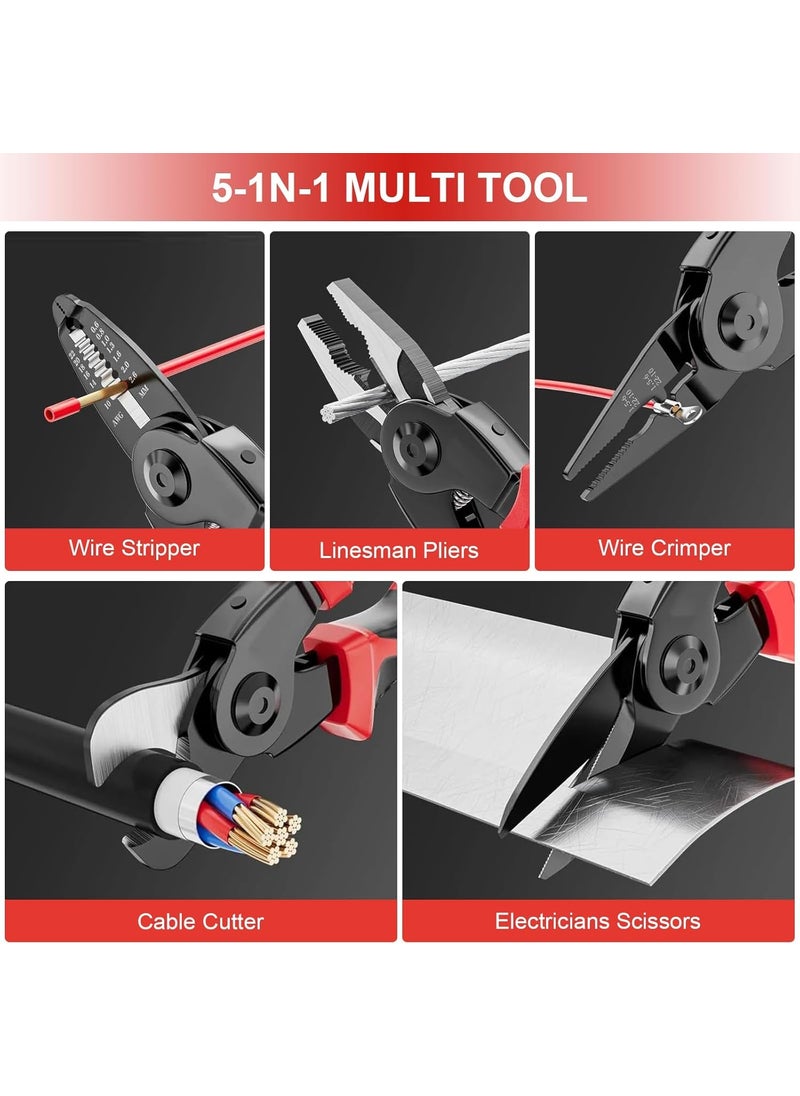 MATSON MATSON 5 in 1 Multifunctional Pliers Set Wire Stripper Tools Set Includes Cable Cutters Wire Stripper Crimping Plier Linesman Pliers Scissor Interchangeable Pliers with Storage Case  - Image 3