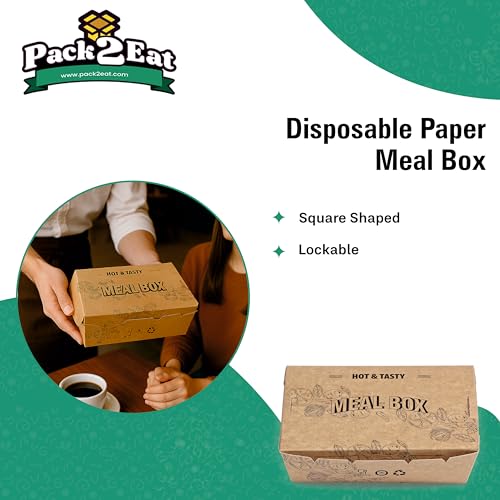 Pack2Eat Disposable Meal box, Biodegradable Paper Medium Size Snack Boxes, Eco-Friendly, Leak Proof and Grease Resistant Fast Food Boxes for Burgers, Fries, Snacks Lockable boxes - Pack of 50 - Image 5
