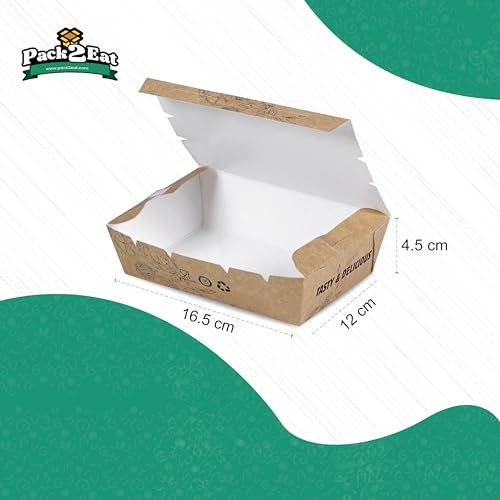 Pack2Eat Disposable Meal box, Biodegradable Paper Medium Size Snack Boxes, Eco-Friendly, Leak Proof and Grease Resistant Fast Food Boxes for Burgers, Fries, Snacks Lockable boxes - Pack of 50 - Image 4