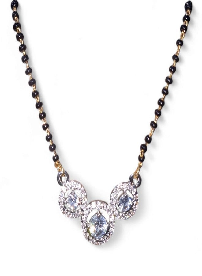 AanyaCentric Gold-Plated AD Mangalsutra 18 inches Black Beads Chain, American Diamond Pendant, Stylish and Traditional Tanmaniya for Women - Image 1