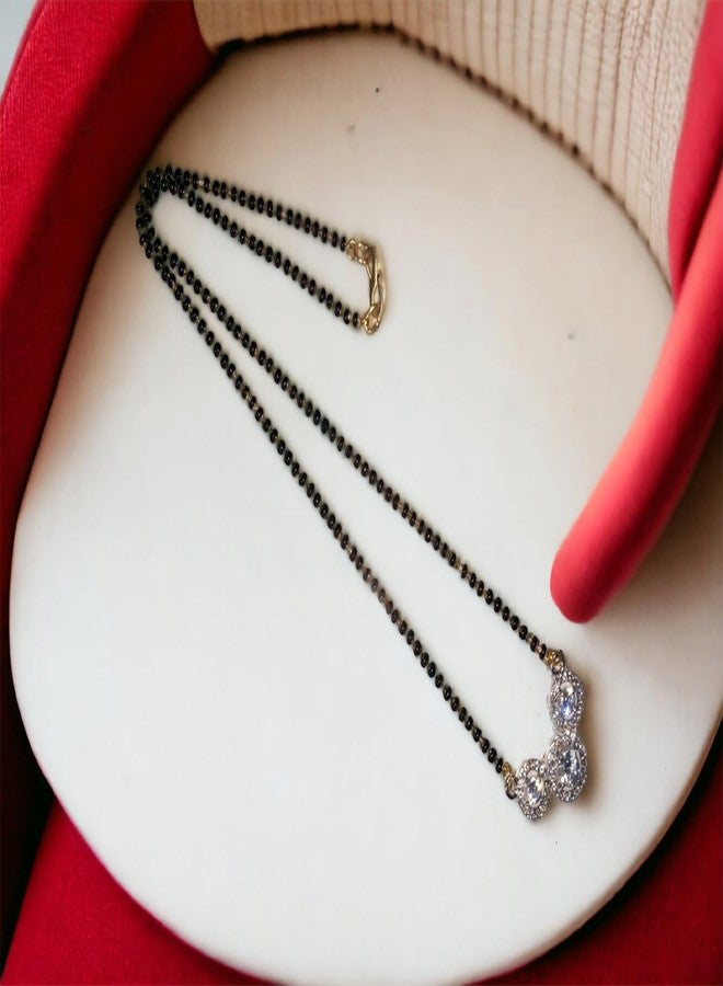 AanyaCentric Gold-Plated AD Mangalsutra 18 inches Black Beads Chain, American Diamond Pendant, Stylish and Traditional Tanmaniya for Women - Image 5