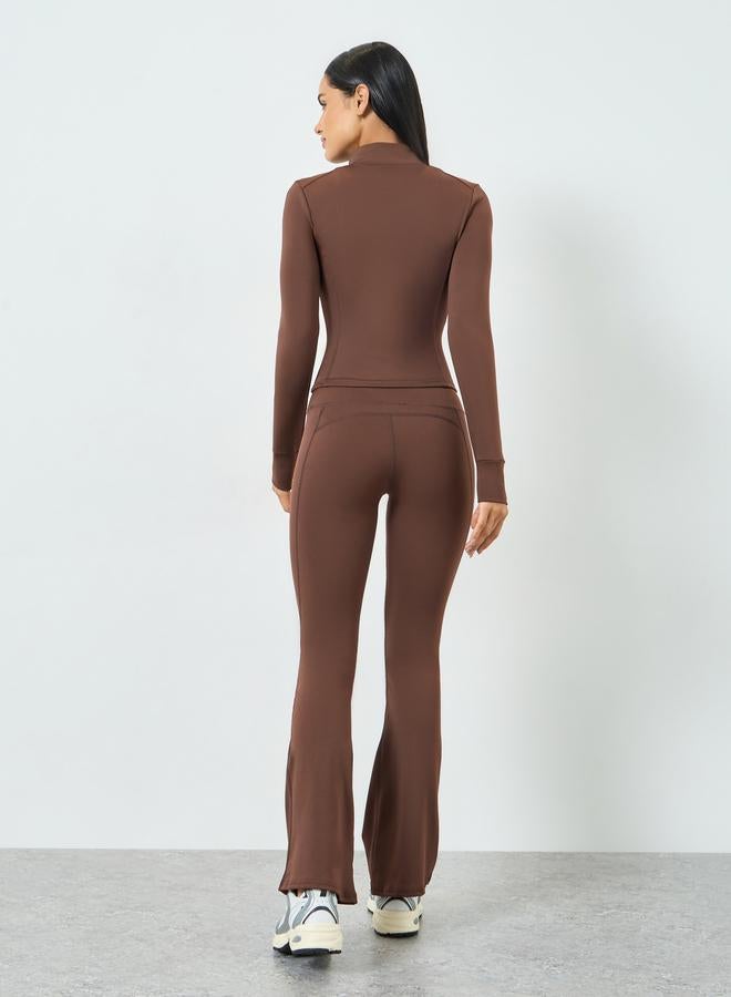 Styli Active Brown Contour Stitch Detail Zip-Up Jacket and Leggings Set - Image 2