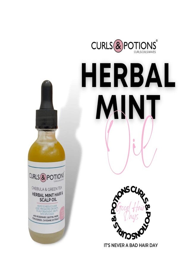 Curls & Potions زيت كيرلز آند بوشنز العشبي بالنعناع للشعر وفروة الرأس مع نبات الشيبولا والشاي الأخضر والبيوتين وMSM، زيت لنمو الشعر - Image 4