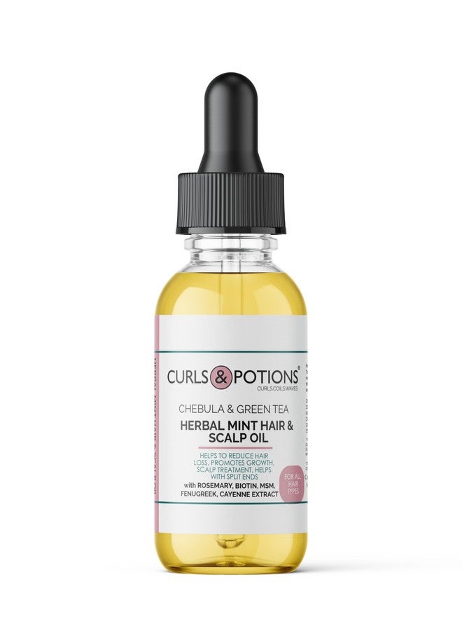 Curls & Potions زيت كيرلز آند بوشنز العشبي بالنعناع للشعر وفروة الرأس مع نبات الشيبولا والشاي الأخضر والبيوتين وMSM، زيت لنمو الشعر - Image 1
