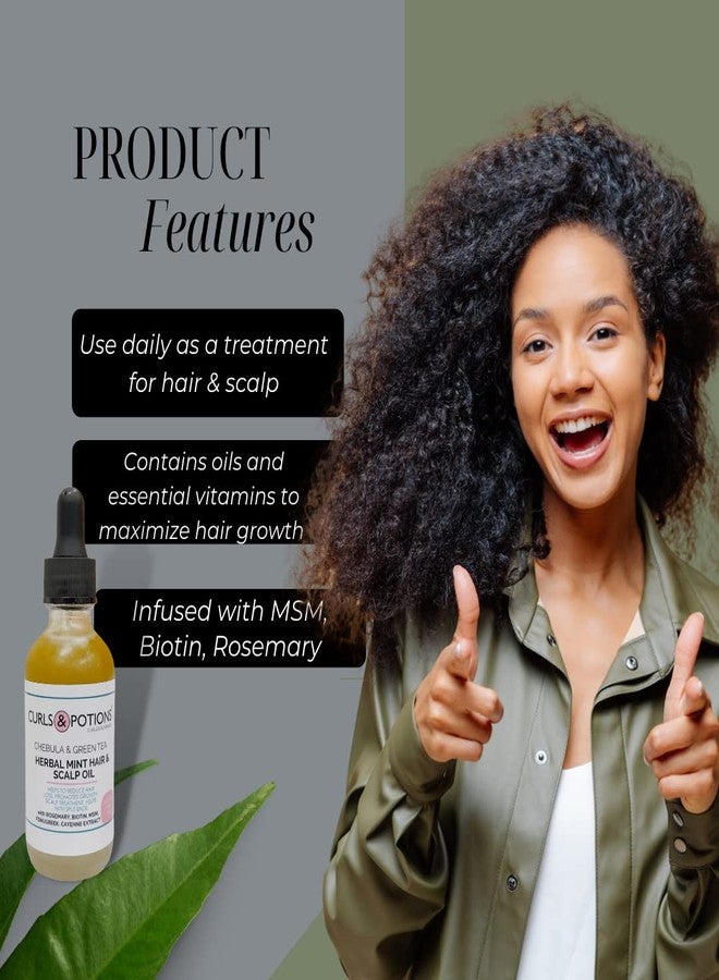 Curls & Potions زيت كيرلز آند بوشنز العشبي بالنعناع للشعر وفروة الرأس مع نبات الشيبولا والشاي الأخضر والبيوتين وMSM، زيت لنمو الشعر - Image 3