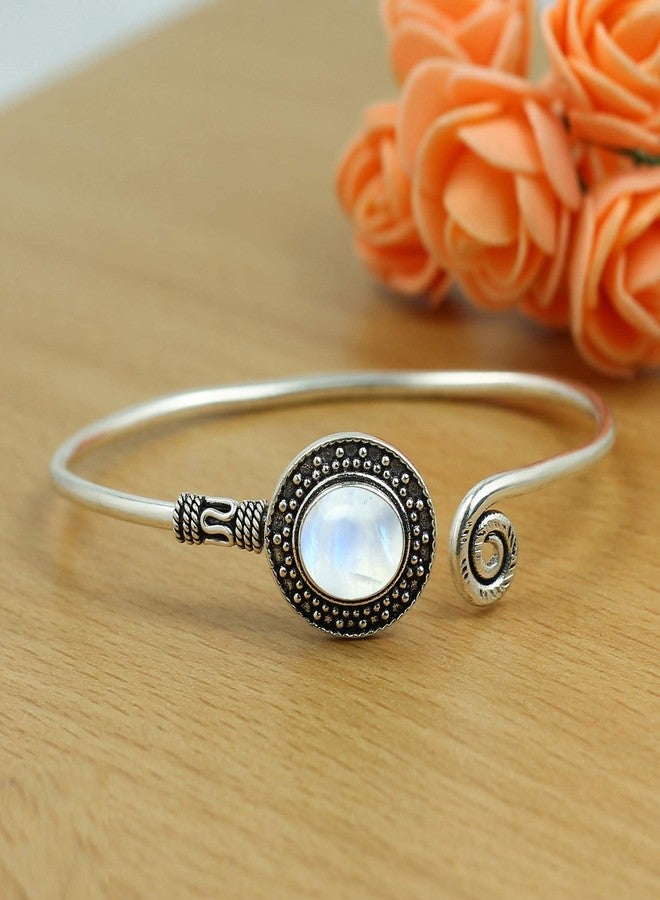 Sterling Silver Jewelry Natural Moonstone 925 Silver Plated Bangle Bracelet for Women - White Stone June Birthstone Handmade Adjustable Open Bangle Jewelry - Anniversary Wedding Gift for Her - Image 5