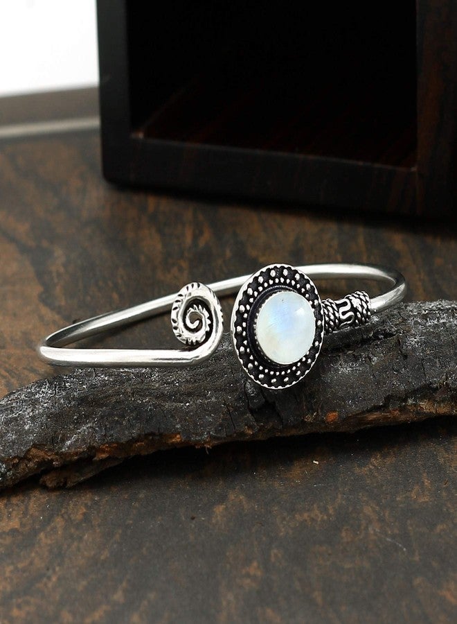 Sterling Silver Jewelry Natural Moonstone 925 Silver Plated Bangle Bracelet for Women - White Stone June Birthstone Handmade Adjustable Open Bangle Jewelry - Anniversary Wedding Gift for Her - Image 4