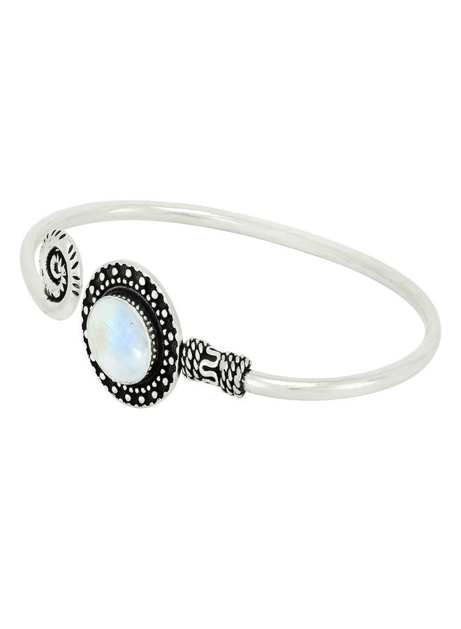 Sterling Silver Jewelry Natural Moonstone 925 Silver Plated Bangle Bracelet for Women - White Stone June Birthstone Handmade Adjustable Open Bangle Jewelry - Anniversary Wedding Gift for Her - Image 2