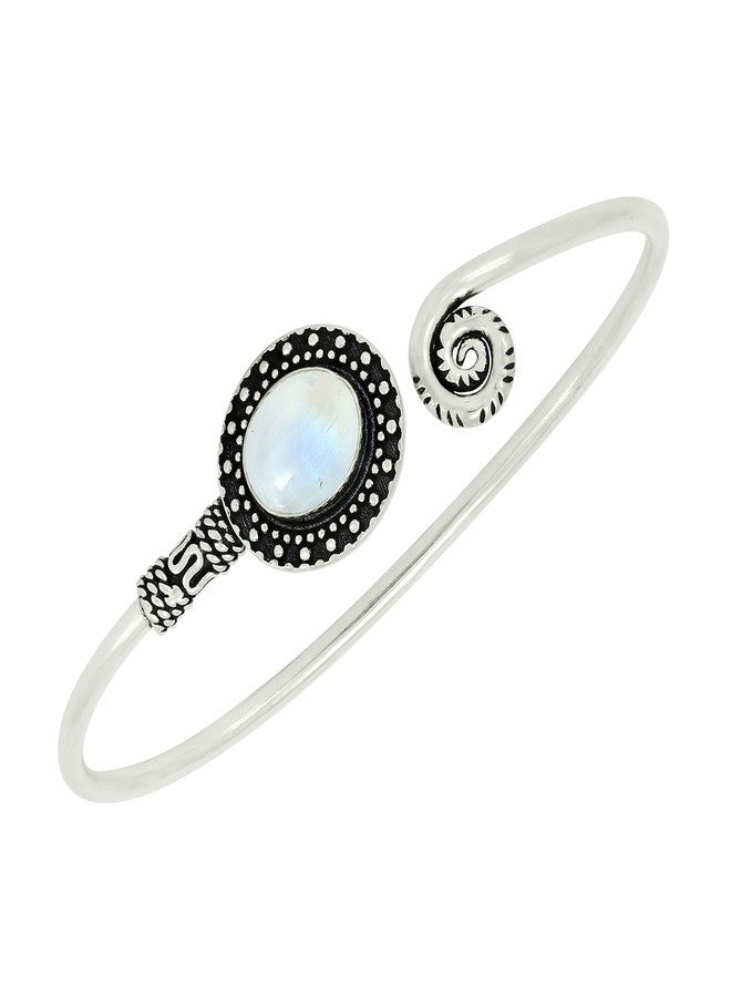 Sterling Silver Jewelry Natural Moonstone 925 Silver Plated Bangle Bracelet for Women - White Stone June Birthstone Handmade Adjustable Open Bangle Jewelry - Anniversary Wedding Gift for Her - Image 1