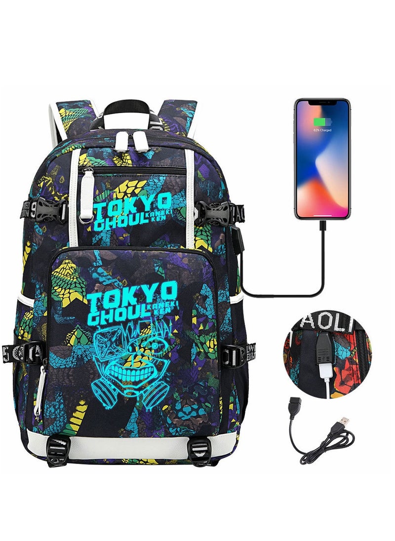 طوكيو حقيبة ظهر للسفر الترفيهية للشباب مزودة بمنفذ USB مطبوعة من Nightglow 