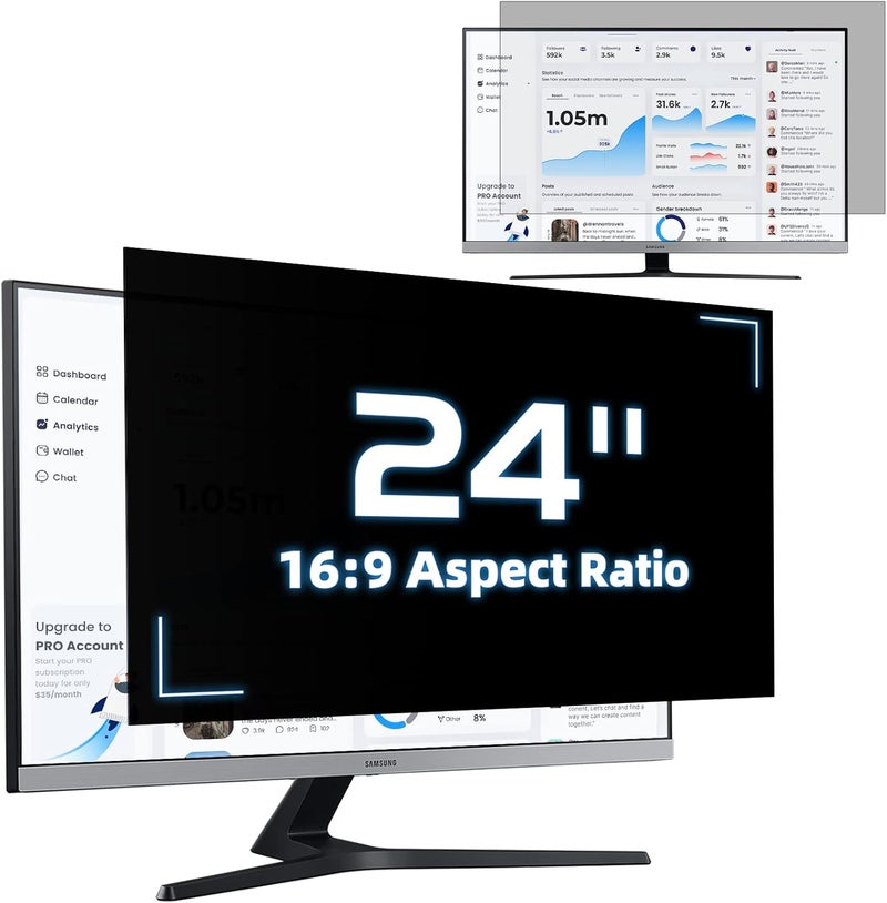 Mamol 24 Inch Monitor Privacy Filter Anti-Blue Light Filter, Removable Privacy Screen Anti Blue Light Anti-Glare Screen Protector for 24 Inch 16:9 Privacy Film - Image 1