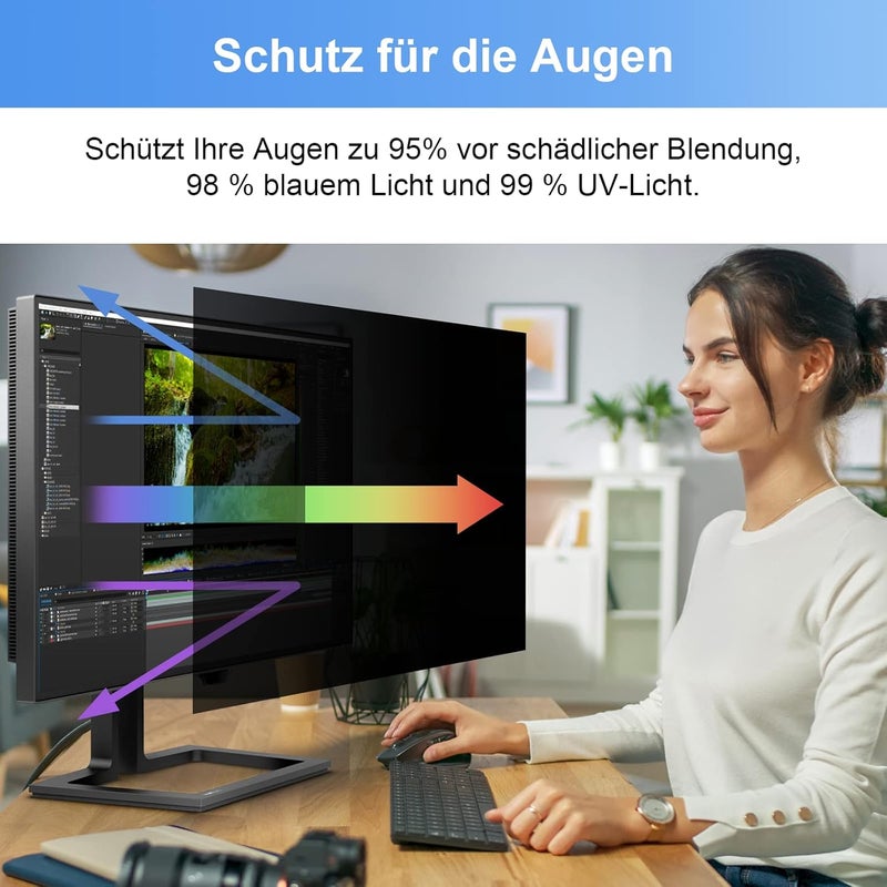 Mamol 24 Inch Monitor Privacy Filter Anti-Blue Light Filter, Removable Privacy Screen Anti Blue Light Anti-Glare Screen Protector for 24 Inch 16:9 Privacy Film - Image 4