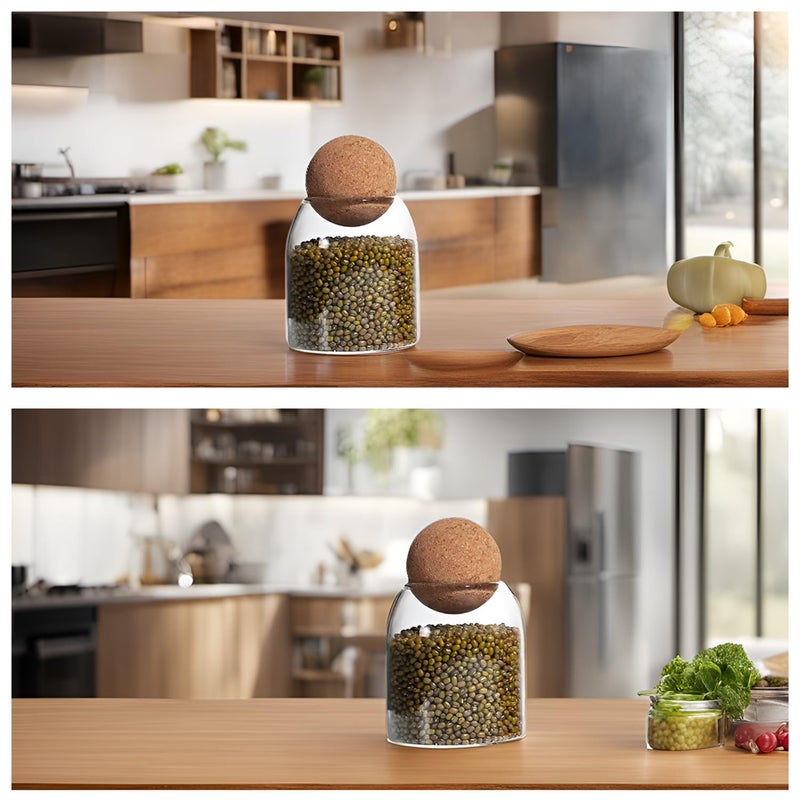 RHBLME 3 Pack Glass Storage Containers with Ball Cork, 17 Oz/500ML Glass Jar with Cork Lid, Round Cork Glass Bottle, Small Candy Jar with Wood Ball Lid for Food, Coffee, Sugar, Spice, Tea, etc - Image 5