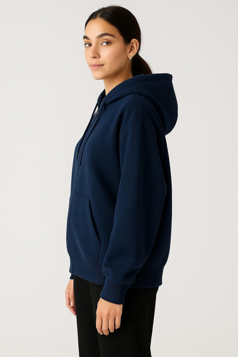 ADBUCKS Women's Oversized Winter Jacket Sweatshirts Casual Drawstring Clothes Zip Up Hoodie with Front Pocket Ii Womens Hoodies Ii (in, Alpha, 4XL, Blue) - Image 3