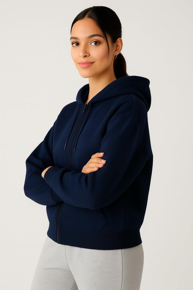 ADBUCKS Women's Oversized Winter Jacket Sweatshirts Casual Drawstring Clothes Zip Up Hoodie with Front Pocket Ii Womens Hoodies Ii (in, Alpha, 4XL, Blue) - Image 2