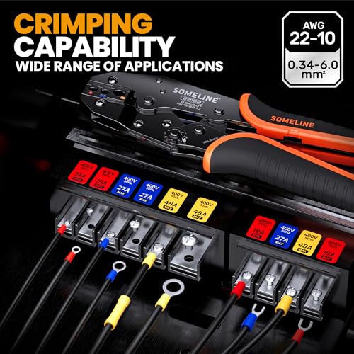 SOMELINE Crimping Tool for Insulated Electrical Wire Connectors Kit, with 21 Sizes PVC Insulated Wire Terminals and 22-10 AWG Ratchet Crimping Pliers – for Automotive & Electrical Repairs - Image 3