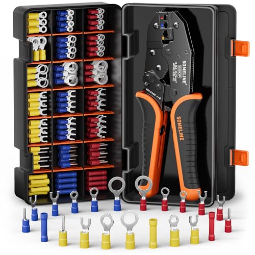 SOMELINE Crimping Tool for Insulated Electrical Wire Connectors Kit, with 21 Sizes PVC Insulated Wire Terminals and 22-10 AWG Ratchet Crimping Pliers – for Automotive & Electrical Repairs - Image 1