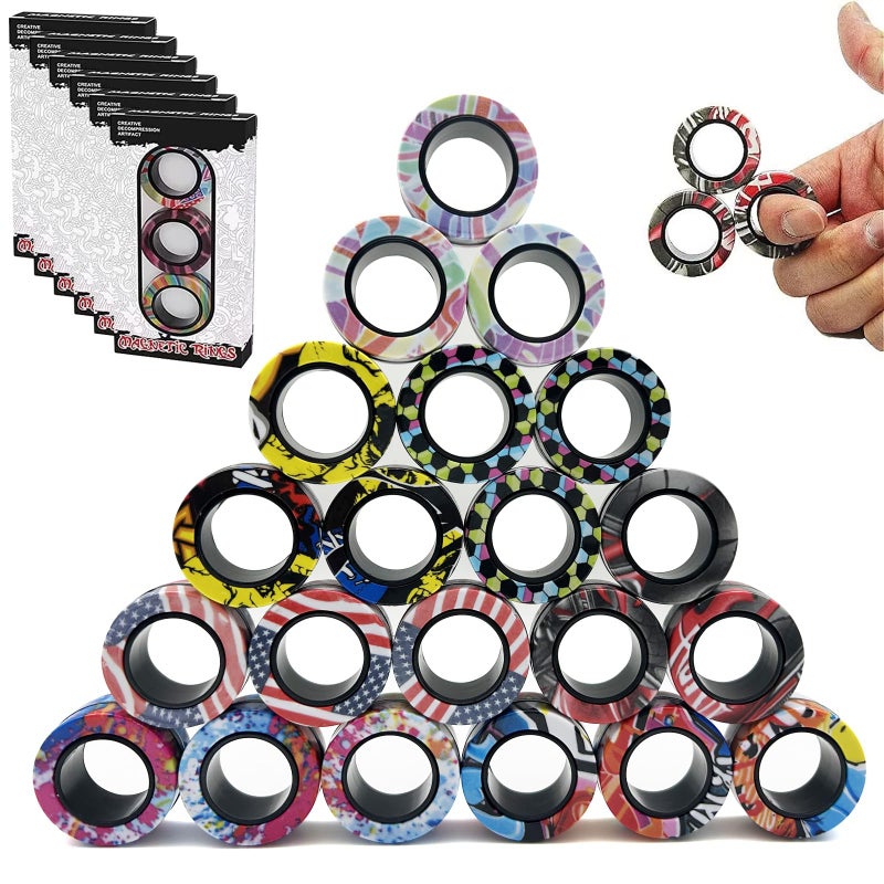 RURING 24Pcs Magnetic Rings Fidget Toys Spinner Set Easter Basket Stuffers for Kids Party FavorsFinger Magnet Rings Endless Hours of Fun ADHD Stress Relief Fidget Spinners for Birthday Adults - Image 3