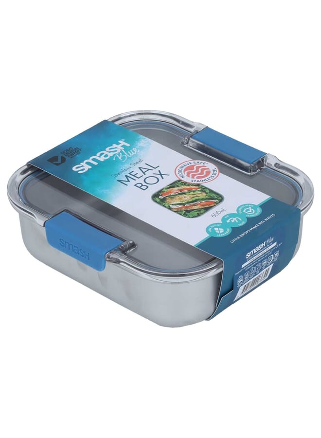 Alsaif Gallery Smash Stainless Steel Food Container, 600ml / 20.28in, Square with Lid - Silver - Image 1