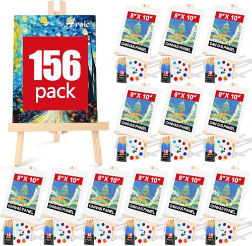 AROIC 156 PCS Professional Painting Set with Easels, 12 Wood Easels,120 Brushes with Nylon Brush Head,12 Drawing Boardart and 12 Palette, Painting Supplies kitfor Kids & Adults to Painting Party. - Image 1