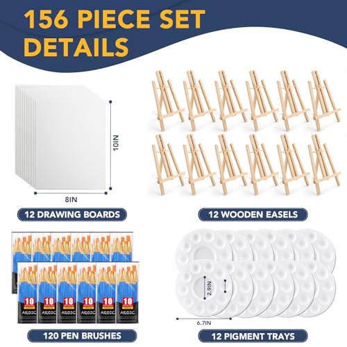 AROIC 156 PCS Professional Painting Set with Easels, 12 Wood Easels,120 Brushes with Nylon Brush Head,12 Drawing Boardart and 12 Palette, Painting Supplies kitfor Kids & Adults to Painting Party. - Image 2