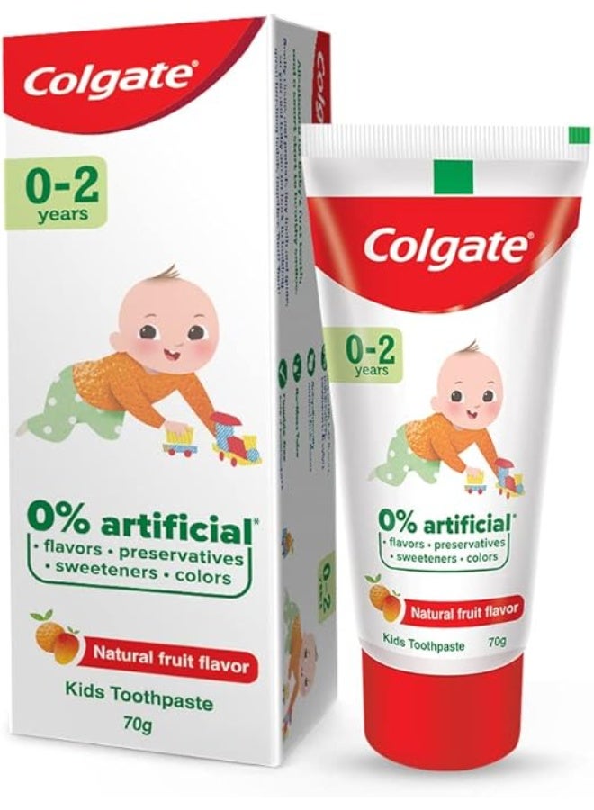 Colgate Toothpaste For Kids Cavity Protection (0-2 Years), Natural Fruit Flavour Tooth Paste, Sls & Fluoride Free - 70G Tube