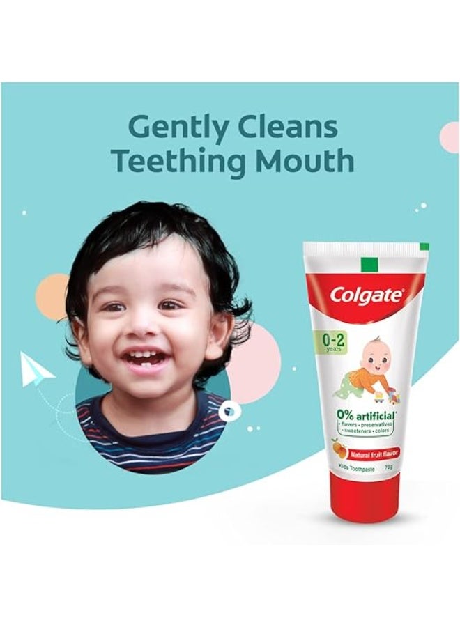 Colgate Toothpaste For Kids Cavity Protection (0-2 Years), Natural Fruit Flavour Tooth Paste, Sls & Fluoride Free - 70G Tube - Image 2