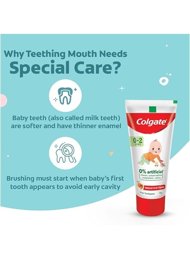 Colgate Toothpaste For Kids Cavity Protection (0-2 Years), Natural Fruit Flavour Tooth Paste, Sls & Fluoride Free - 70G Tube - Image 3