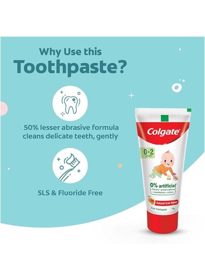 Colgate Toothpaste For Kids Cavity Protection (0-2 Years), Natural Fruit Flavour Tooth Paste, Sls & Fluoride Free - 70G Tube - Image 4