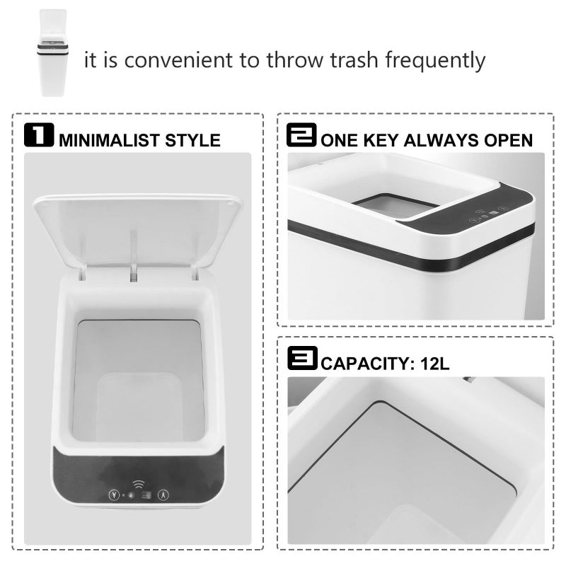 White Automatic Sensor Trash Can Touchless Kitchen Bathroom Waste Bin - Image 4