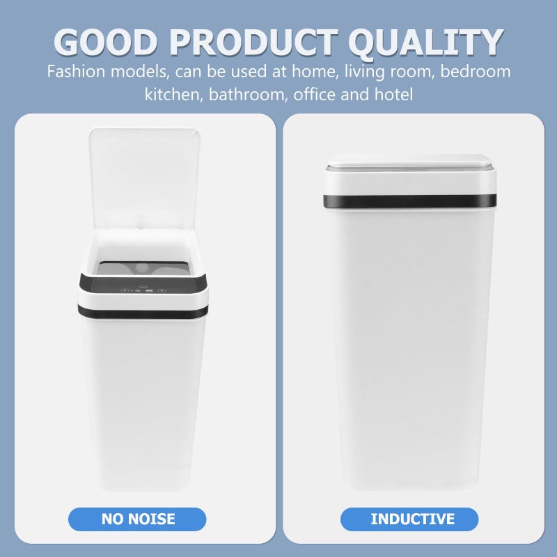 White Automatic Sensor Trash Can Touchless Kitchen Bathroom Waste Bin - Image 5