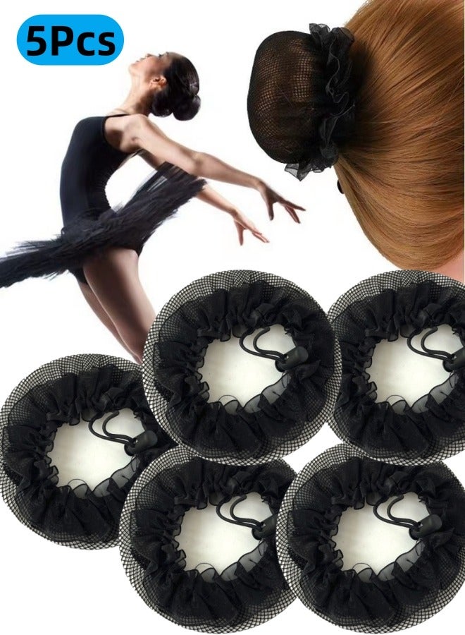 Harse 5Pcs Hair Bun Covers Set, High Elasticity Breathable Bun Nets, Reusable, Suitable for Ballet Dancers, Skating, Yoga, Flight Attendants (With Elastic Band) - Image 1