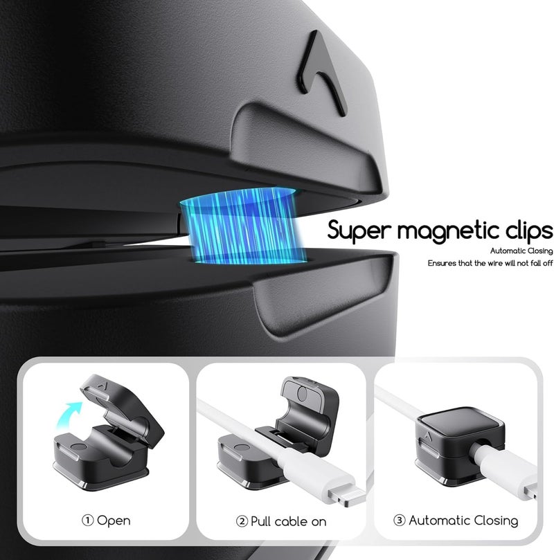 Lariox Magnetic Cable Organizer Cable Clips Cord Holder Under Desk Cable Management Adhesive Wire Holder Keeper Organizer for Home Office Desk Nightstand Phone Car Wall Desktop Pack Of 6 - Image 2