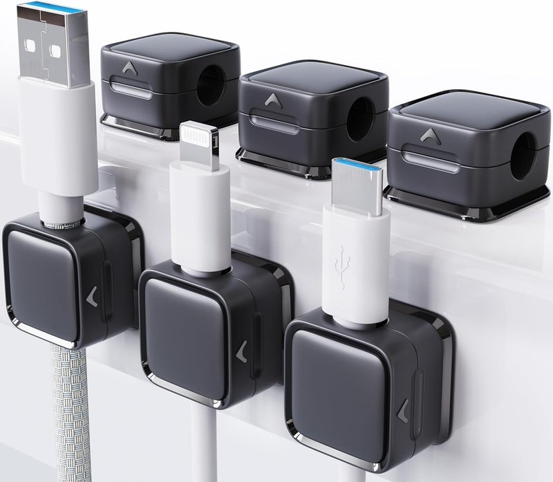 Lariox Magnetic Cable Organizer Cable Clips Cord Holder Under Desk Cable Management Adhesive Wire Holder Keeper Organizer for Home Office Desk Nightstand Phone Car Wall Desktop Pack Of 6 - Image 1
