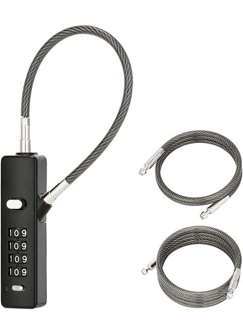 Steel Number Lock For Bag,Luggage Locks For Travel With 3 Different Lengths Cables For Suitcase Also, Multi-Purpose Password Combination Small Lock (Black)