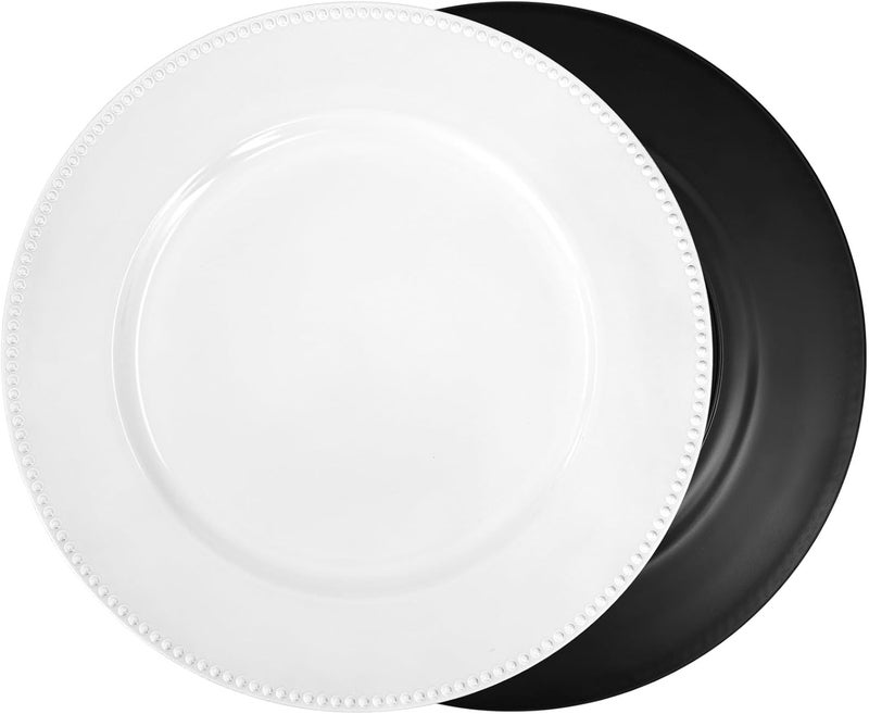 REWOMC 24 Pcs White Charger Plates Bulk 13 Round Beaded Plate Chargers for Dinner Plates Decorative Dinner Chargers Plastic Table Chargers for Wedding Holiday Party Baby Shower Event Decoration White - Image 4