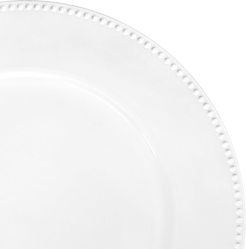 REWOMC 24 Pcs White Charger Plates Bulk 13 Round Beaded Plate Chargers for Dinner Plates Decorative Dinner Chargers Plastic Table Chargers for Wedding Holiday Party Baby Shower Event Decoration White - Image 5